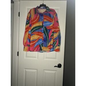 In'voland Vibrant Abstract Pattern Button Down Classic Top 16w